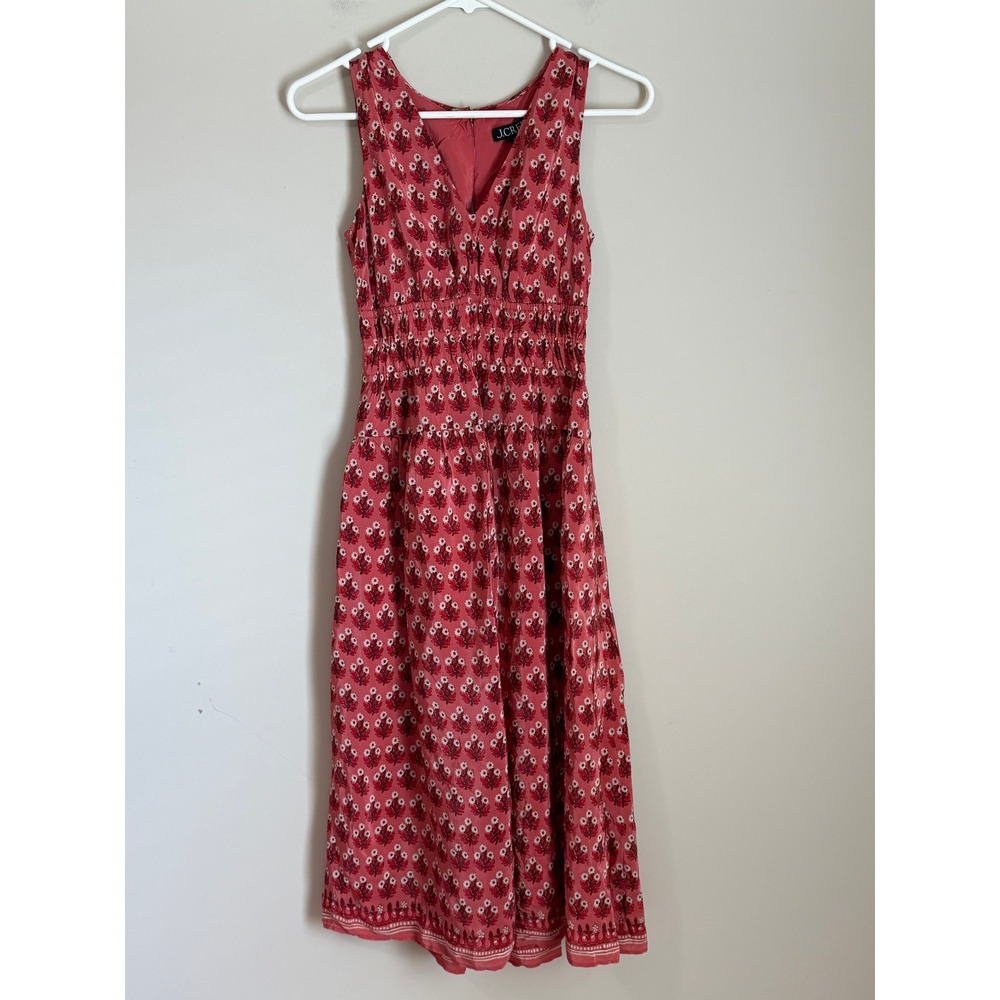 NEW J.Crew Midi Dress Womens Size XXS Sleeveless Pockets Floral Coral Tiered